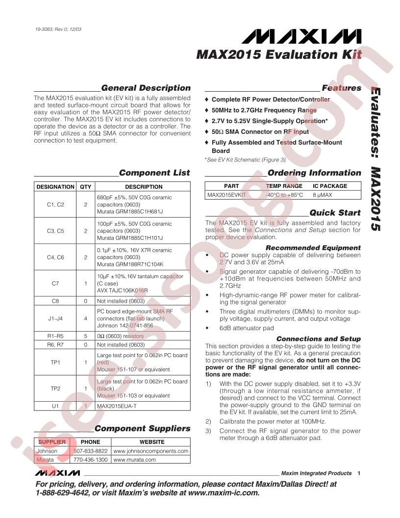 MAX2015 Eval Kit