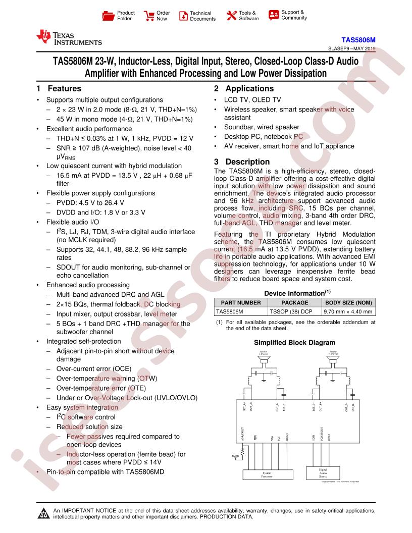 TAS5806M Datasheet