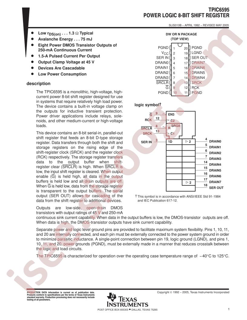 TPIC6595 Datasheet