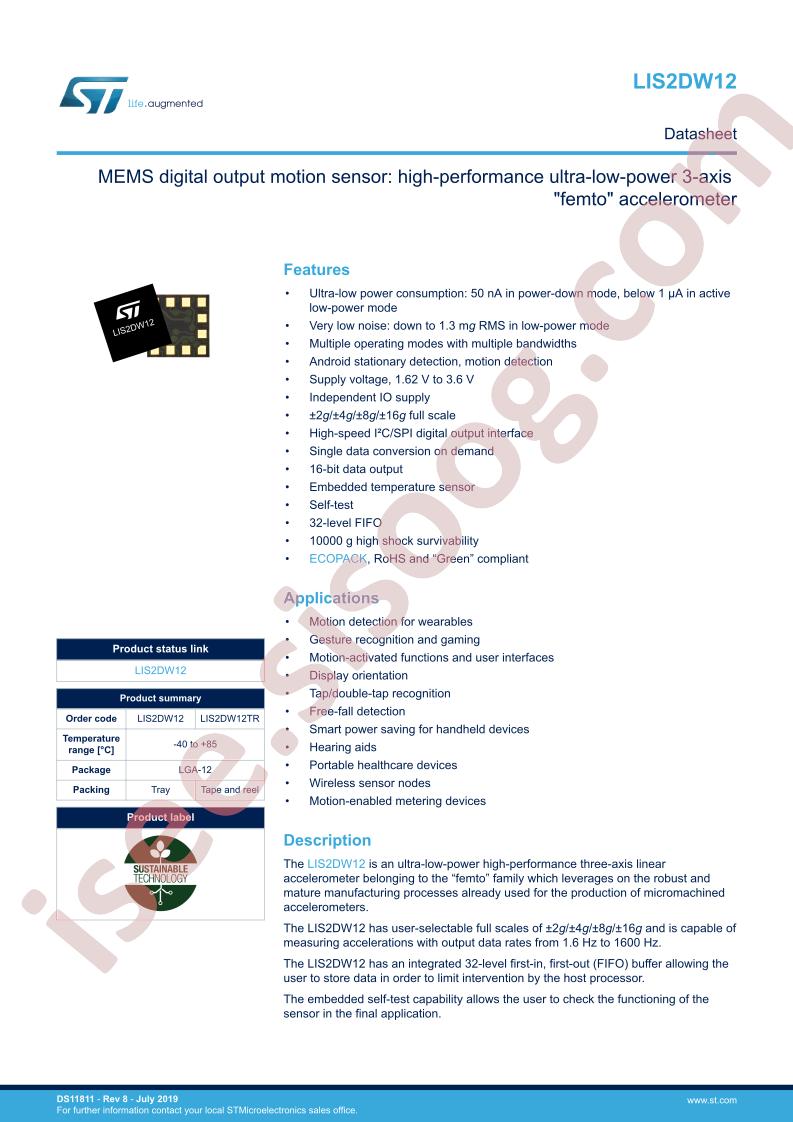 LIS2DW12 Datasheet