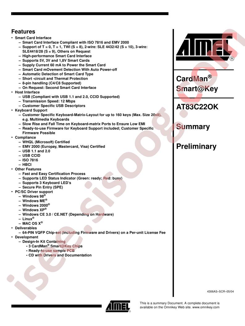 AT83C22OK Summary Preliminary