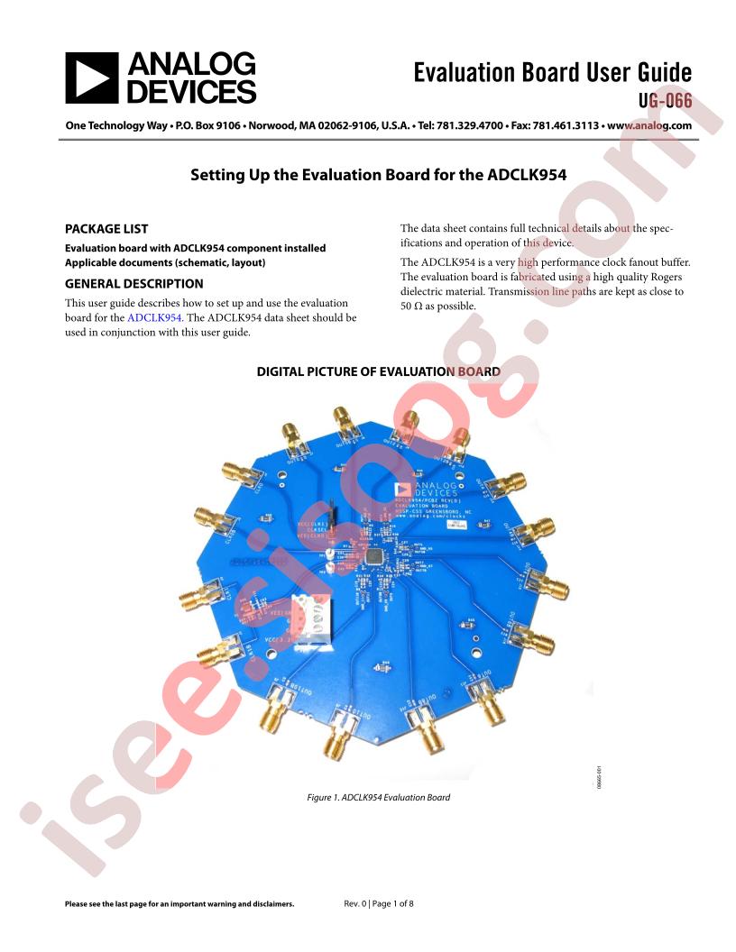 ADCLK954 Eval Brd Set Up Guide