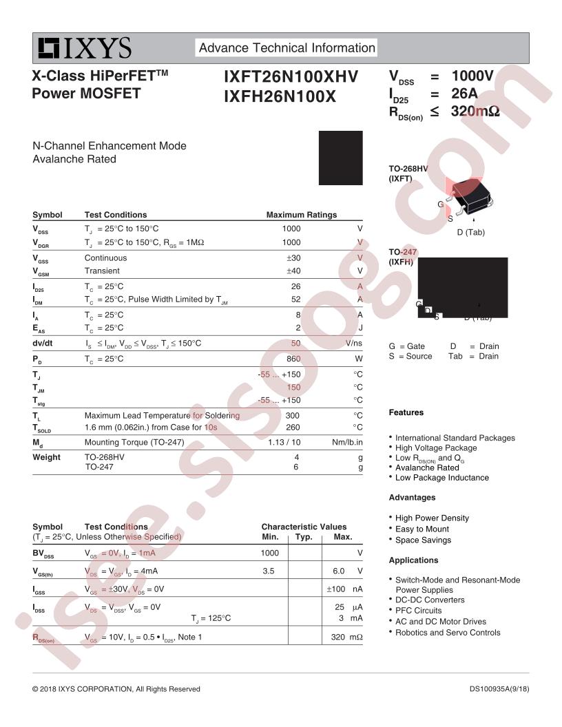 IXF(H,T)26N100X(HV) Datasheet