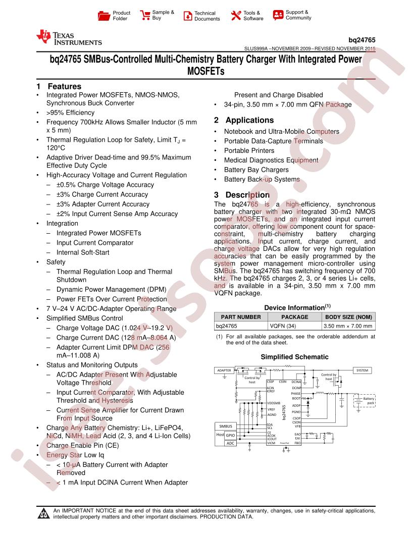 BQ24765 Datasheet