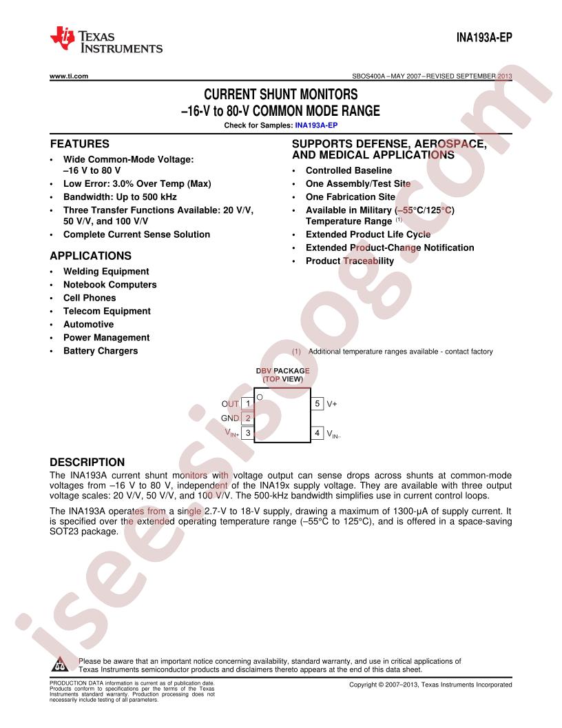 INA193A-EP Datasheet