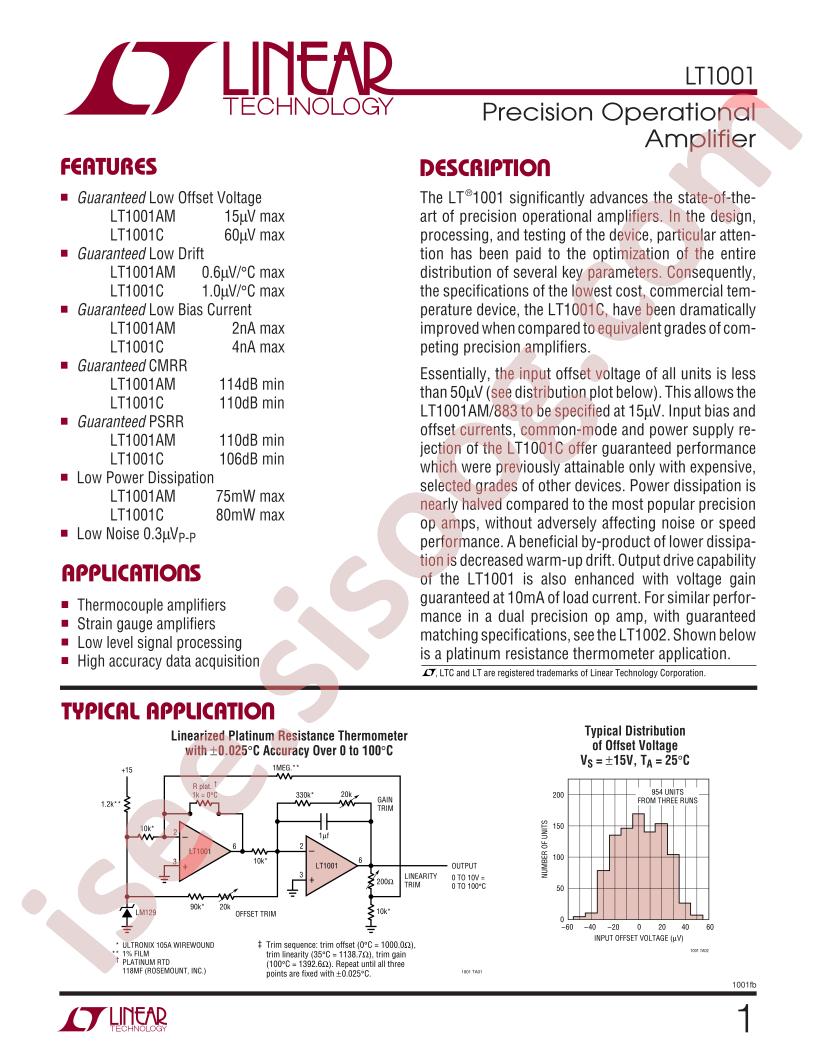 LT1001 Datasheet