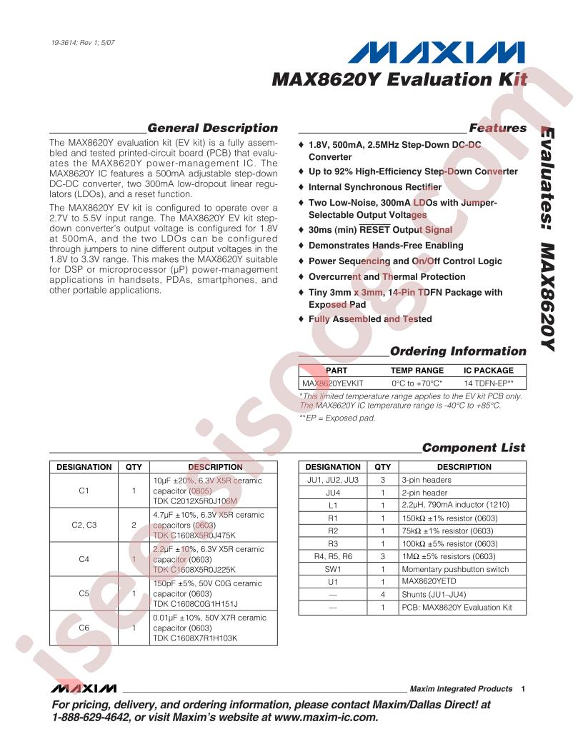 MAX8620Y Evaluation Kit