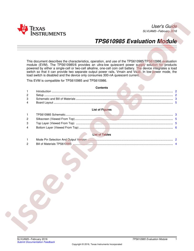 TPS610985EVM-782 User Guide