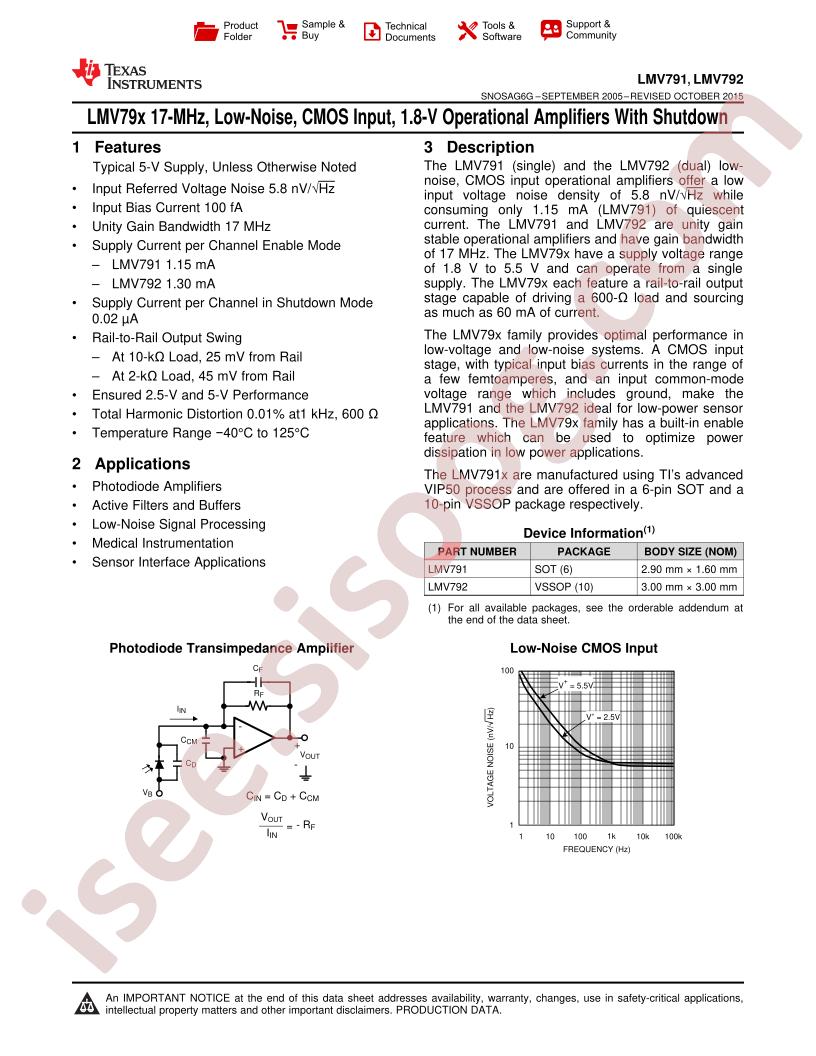 LMV791, LMV792 Datasheet