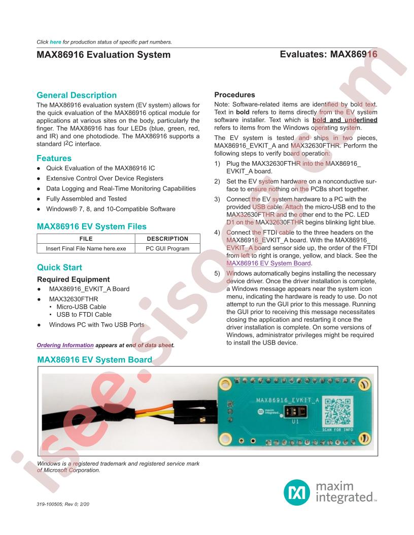 MAX86916 Evaluation System