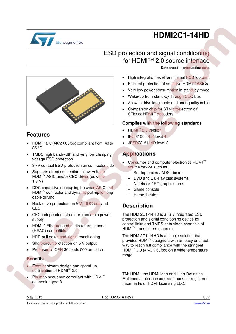 HDMI2C1-14HD Datasheet