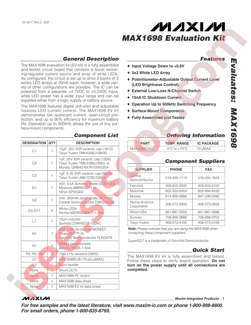 MAX1698 Eval Kit