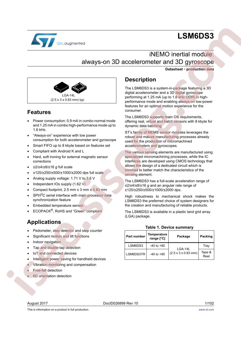 LSM6DS3 Datasheet