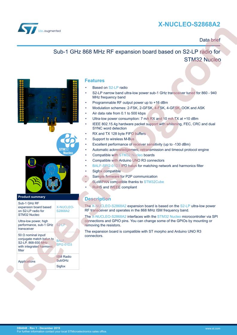 X-NUCLEO-S2868A2 Data Brief
