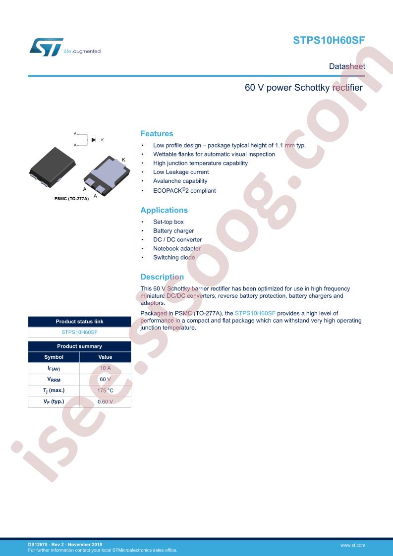 STPS10H60SF Datasheet