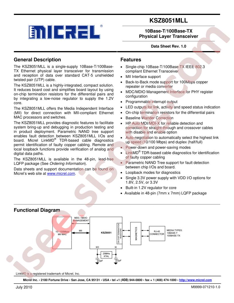 KSZ8051MLLI