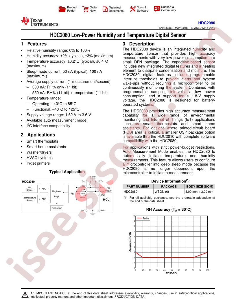HDC2080 Datasheet