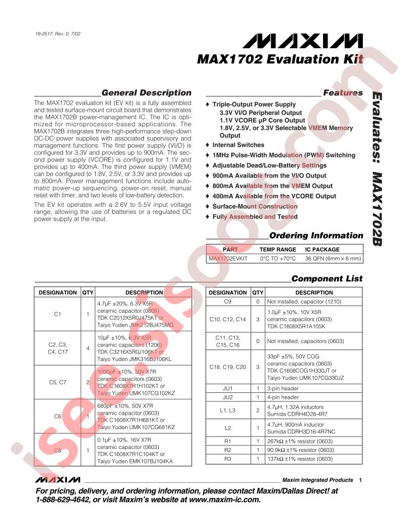 MAX1702 Eval Kit