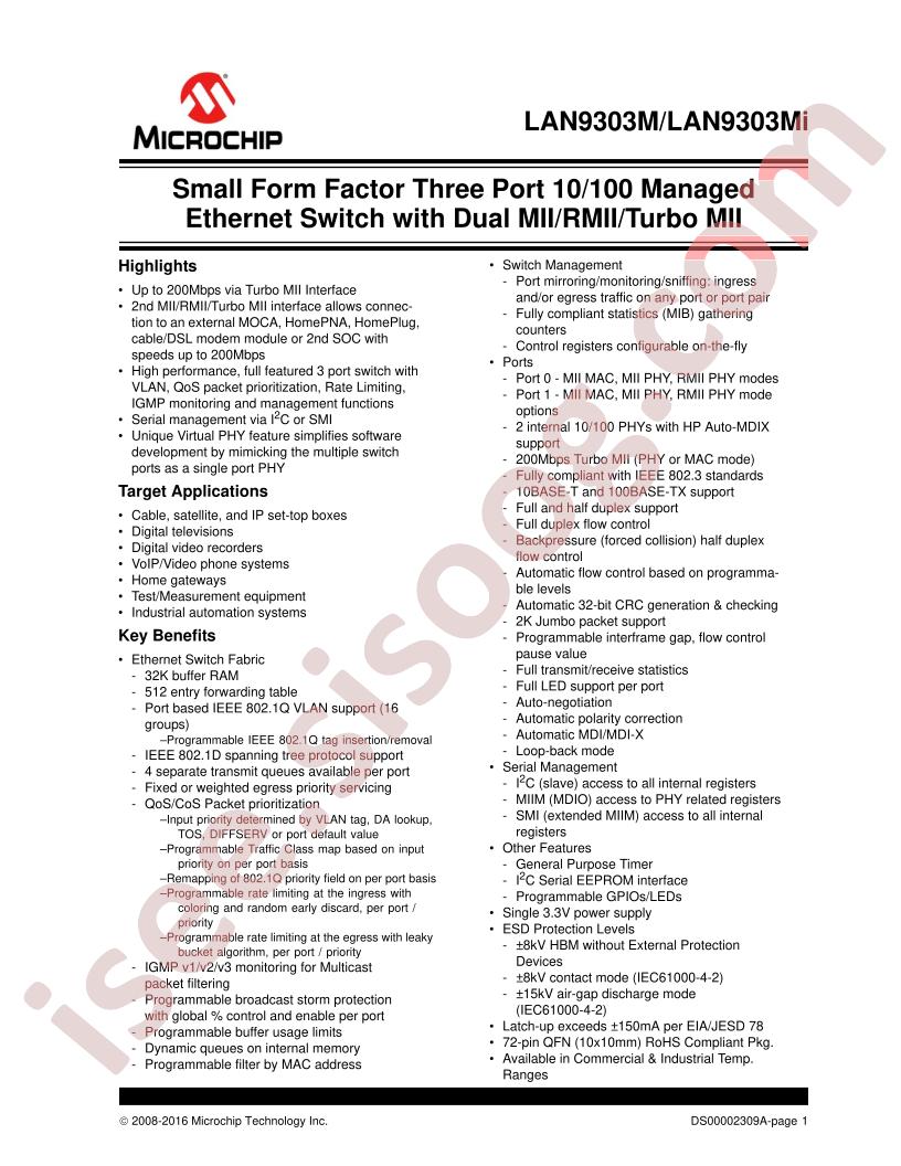LAN9303M/Mi Datasheet