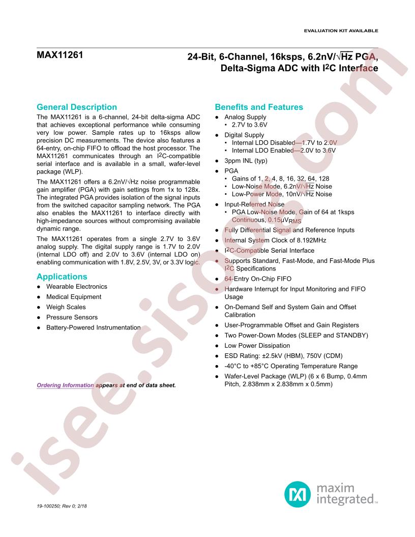MAX11261 Datasheet