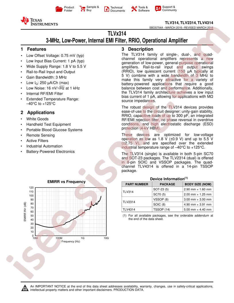 TLV314, 2314, 4314 Datasheet