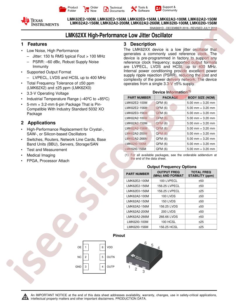 LMK62A2, 62E2, 62EO Datasheet