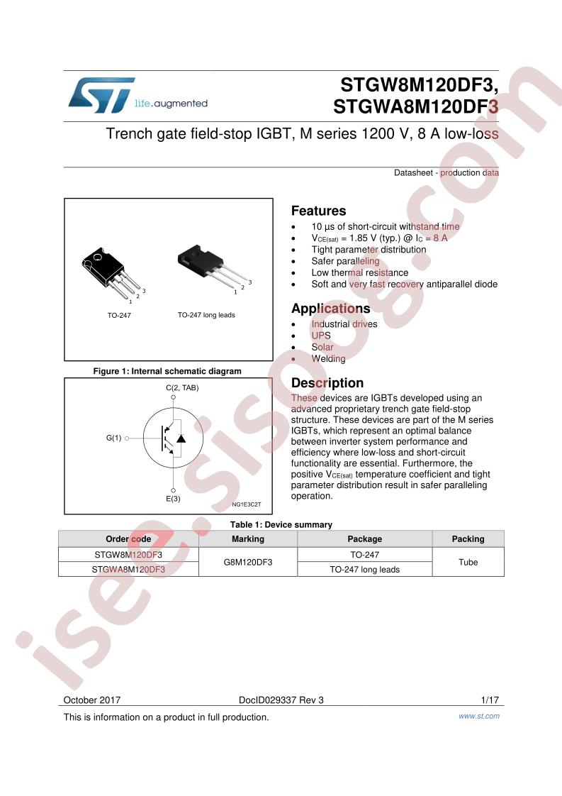 STGW(A)8M120DF3 Datasheet