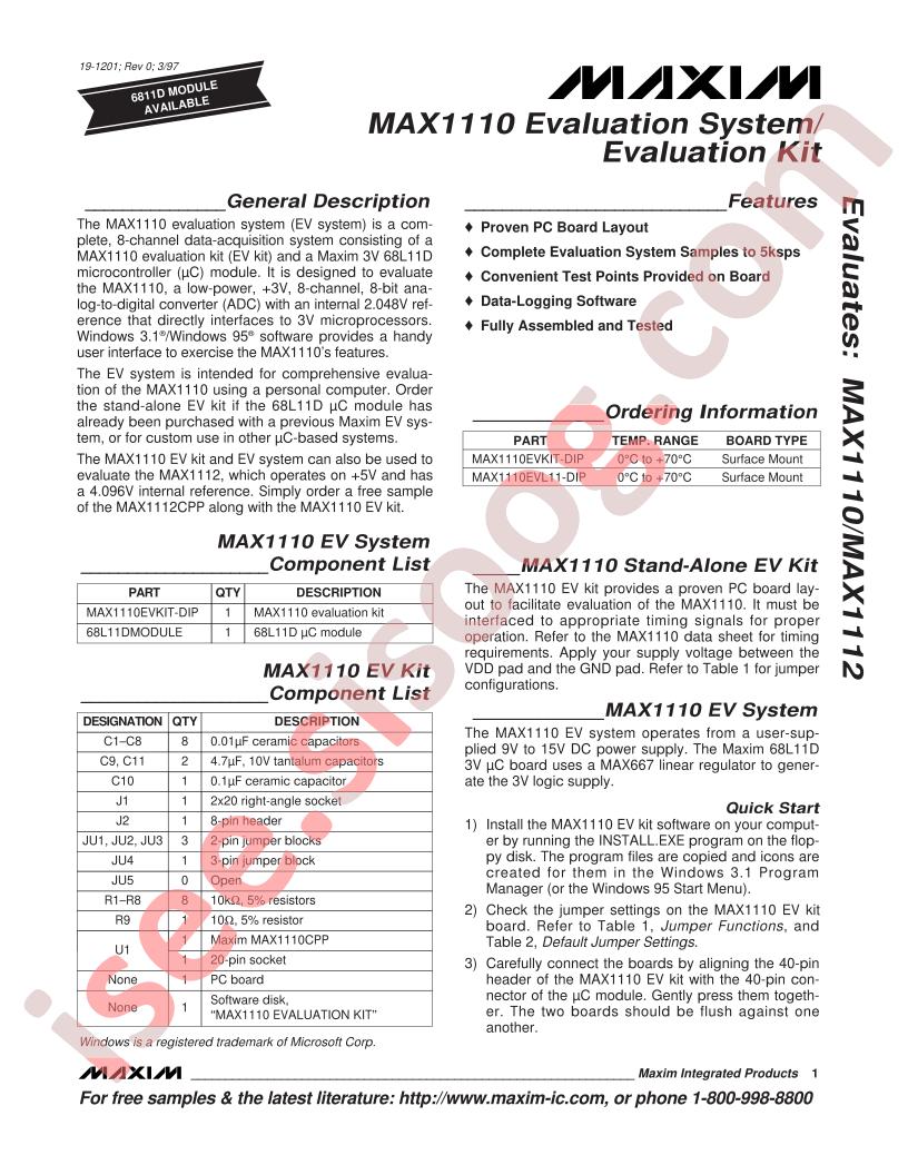 MAX1110 Eval System, Eval Kit