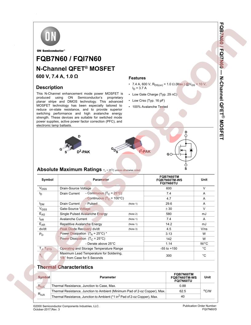 FQB7N60, FQI7N60