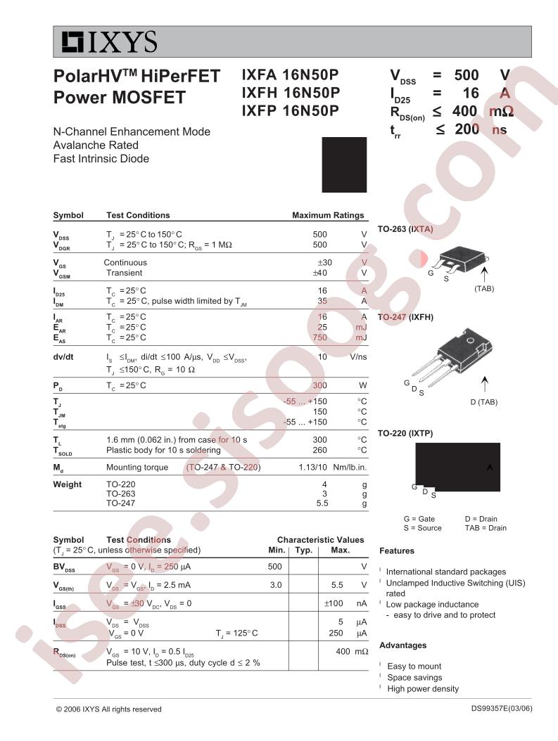 IXF(A,H,P)16N50P