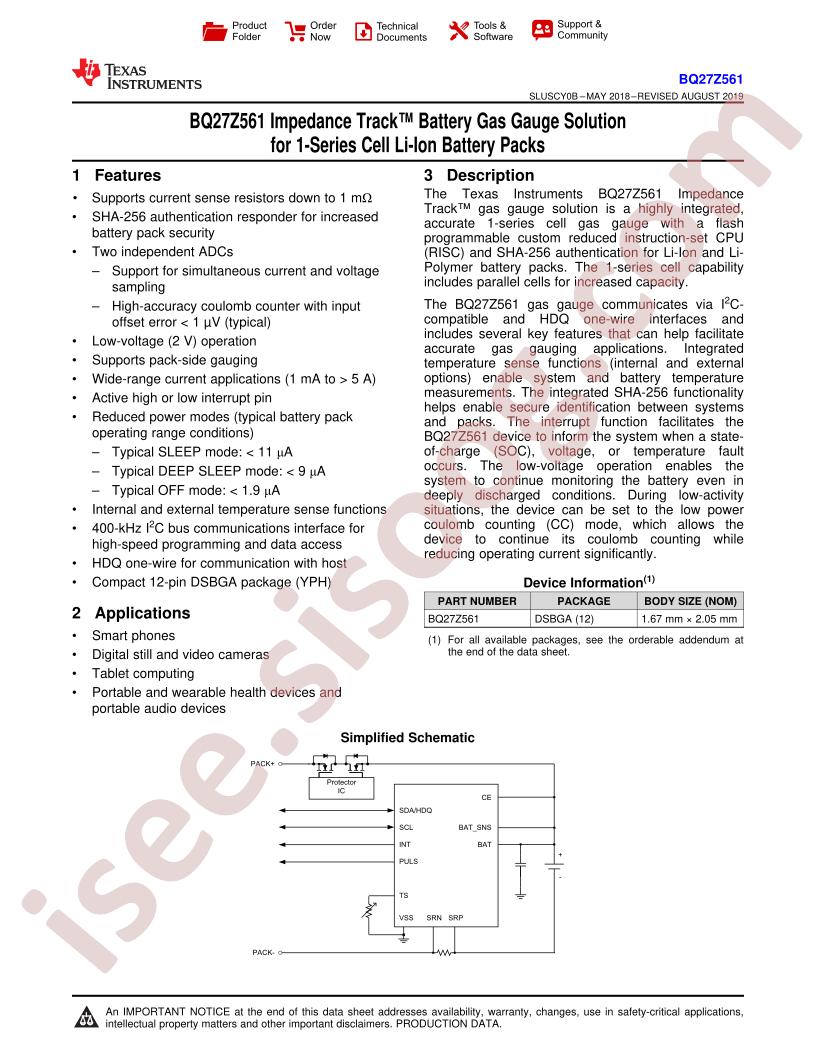 BQ27Z561 Datasheet