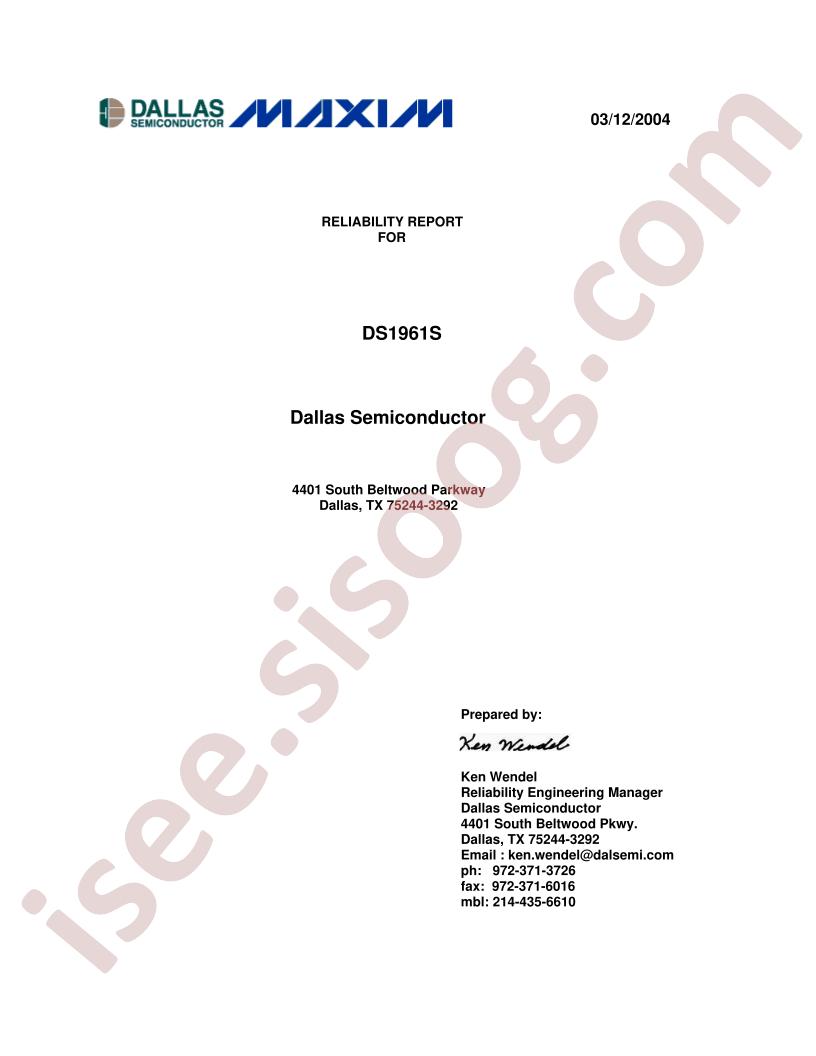 DS1961S Reliability Report