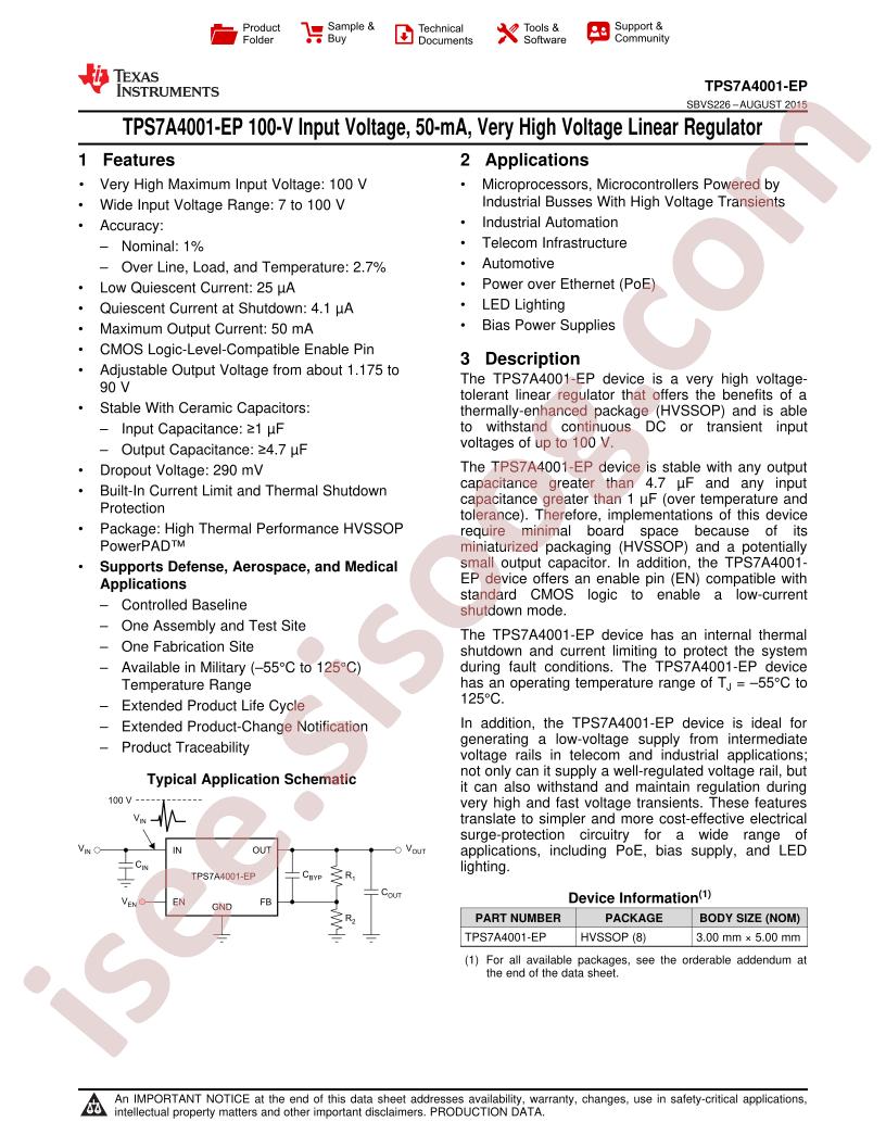 TPS7A4001-EP Datasheet