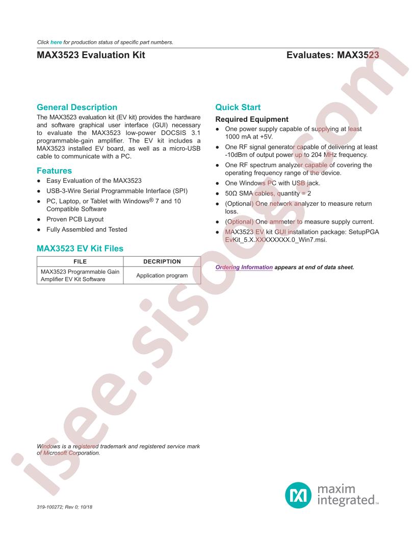 MAX3523 Evaluation Kit