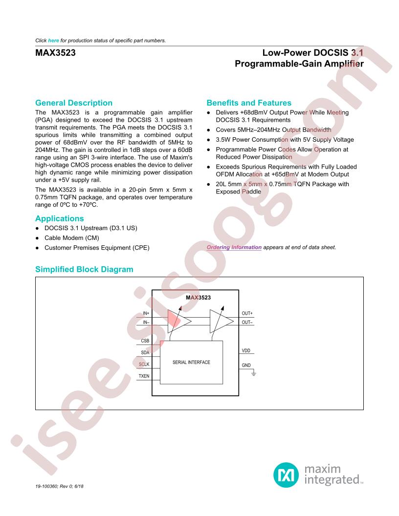 MAX3523 Datasheet