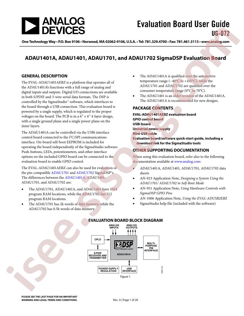 EVAL-ADAU1401AEBZ Guide