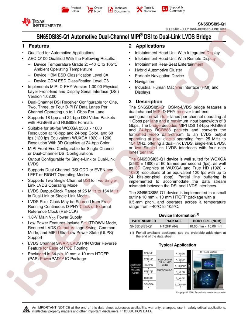 SN65DSI85-Q1 Datasheet