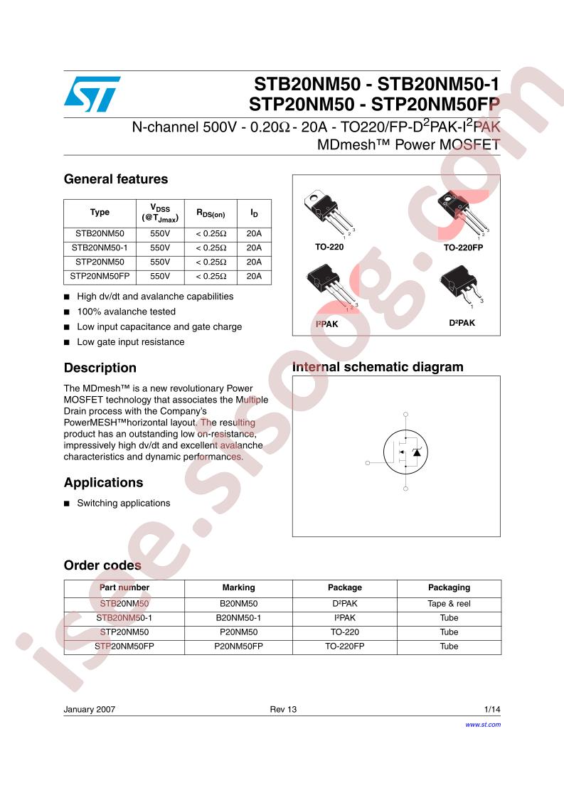 STB20NM50(-1), STP20NM50(FP)