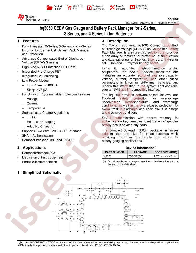 BQ3050 Datasheet