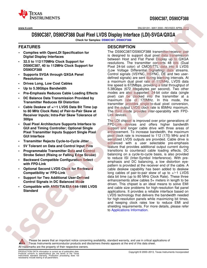 DS90C387, DC90CF388 Datasheet