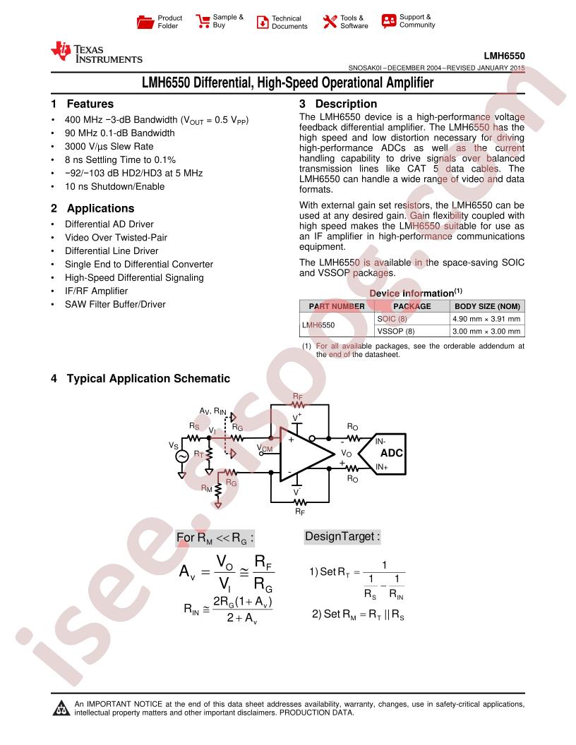 LMH6550 Datasheet