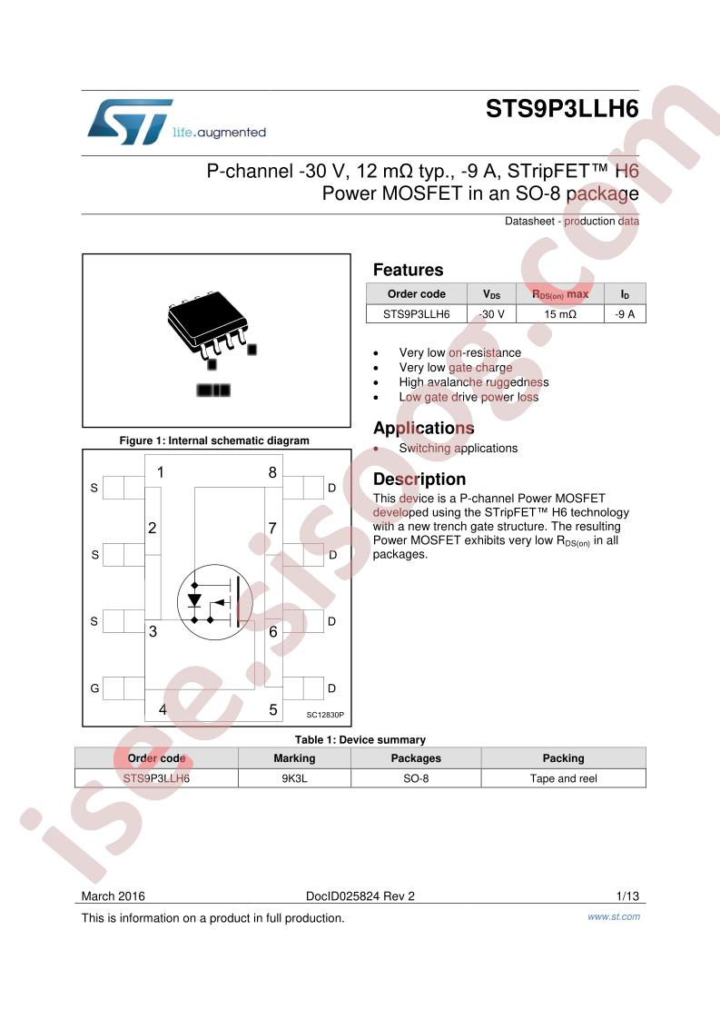 STS9P3LLH6 Datasheet