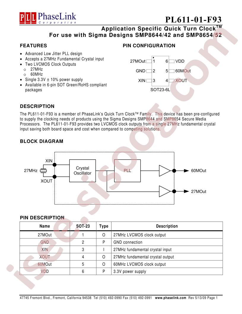 PL611-01-F93 Spec