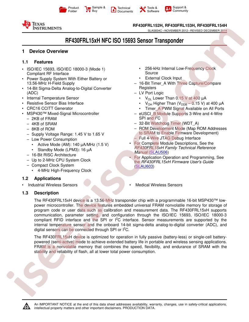 RF430FRL15xH Sensor Transponder