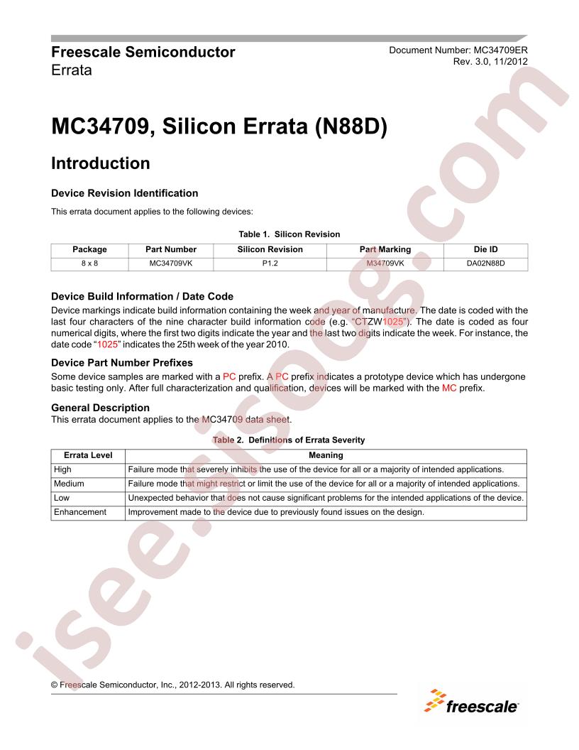 MC34709VK Errata