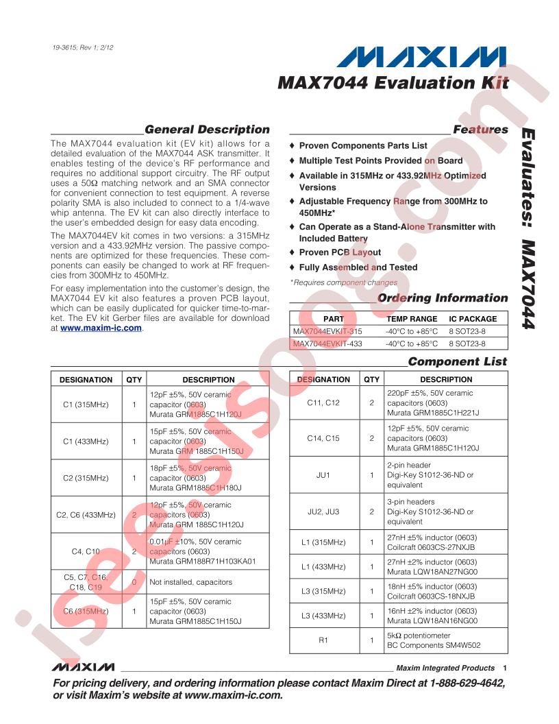 MAX7044 Eval Kit