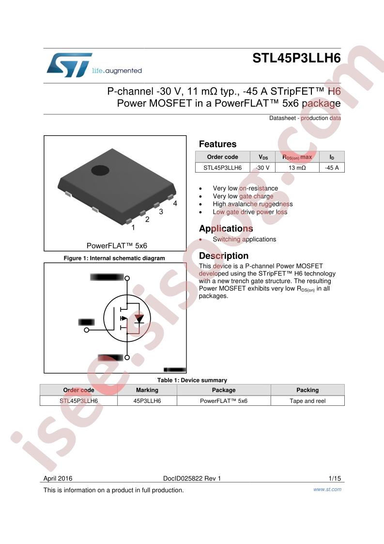 STL45P3LLH6  Datasheet
