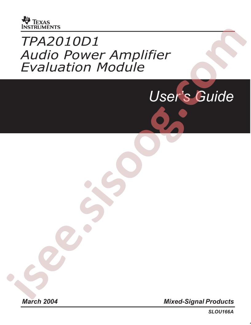TPA2010D1 EVM Users Guide