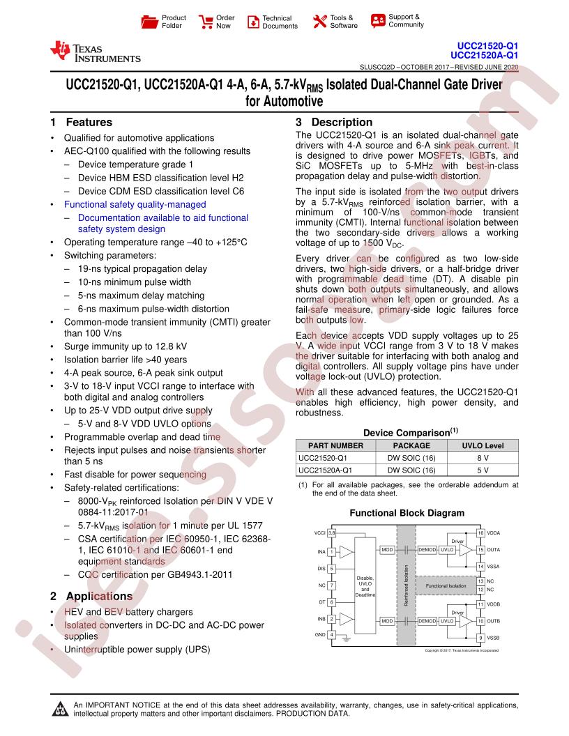 UCC21520(A)-Q1 Datasheet