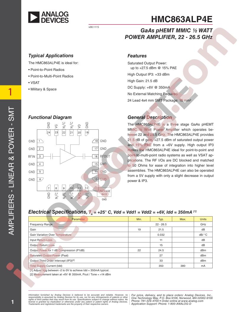 HMC863ALP4E Preliminary~